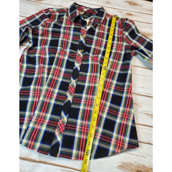 NEW Talbots Button Down Top Womens 4 Plaid Long Sleeve Holiday Gold Metallic - Picture 8 of 10